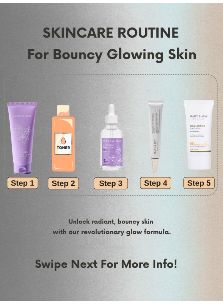 MARY & MAY Dullness & Uneven Tone Solution – Mary&May Brightening & Firming Skincare Set with Collagen Cleanser, Peptide Serum, Eye Cream & CICA Sunscreen - Image 3