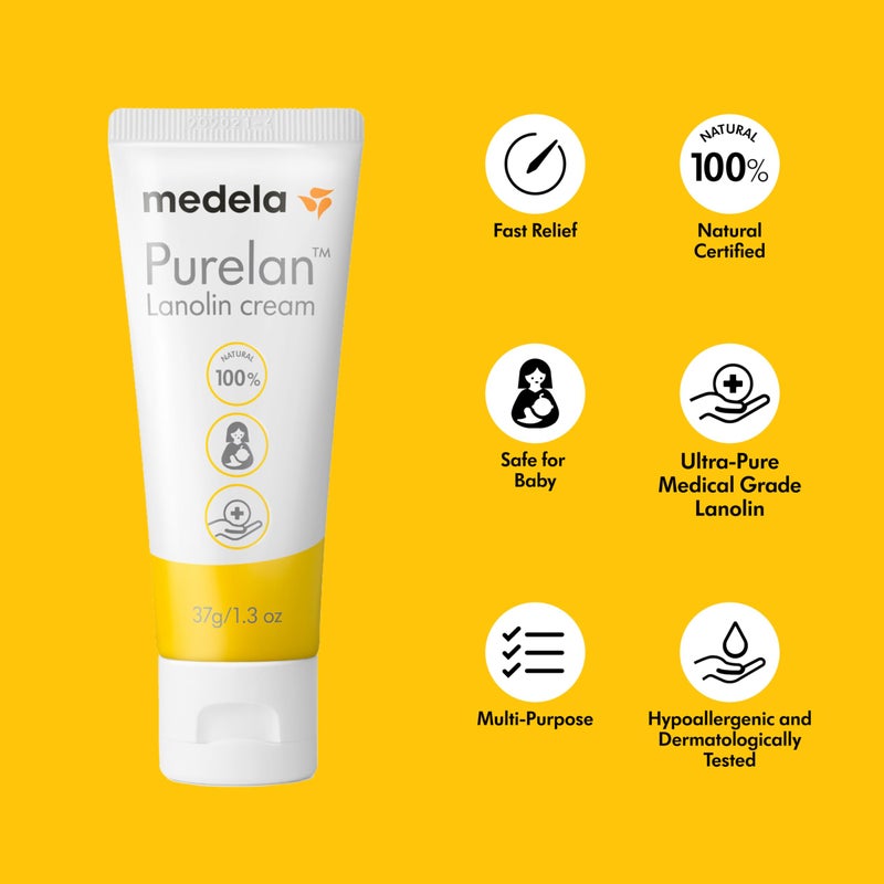 Medela Purelan Lanolin Nipple Cream, Fast Relief for Sore Nipples & Dry Skin During Breastfeeding, Safe for Breastfeeding Baby, Natural, Hypoallergenic, Fragrance-Free, 37g - Image 3