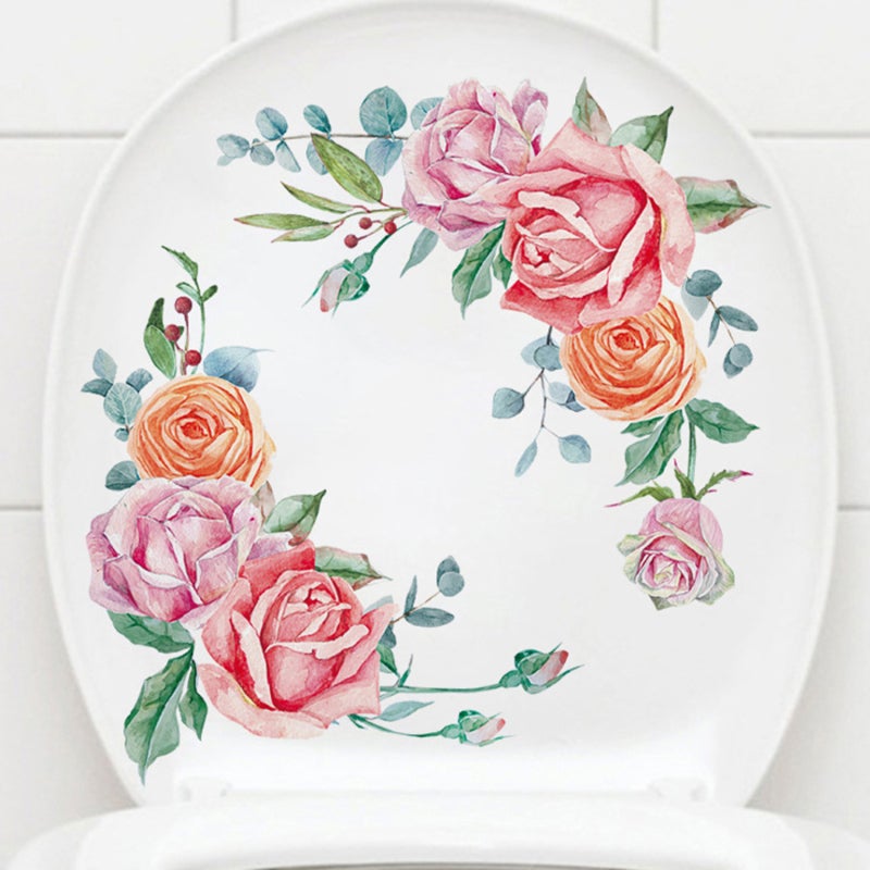 Toilet Sticker Removable Waterproof Green Leaf Floral Toilet Lid Stickers for Home Bathroom Decoration - Image 3