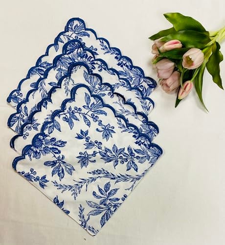 Ridhi Hand Block Print Incremental Blue 18 x 18 Set of 4 Embroidery Table Napkins Reusable Cotton Dinner Napkins for Weddings Parties Everyday Dining Gift for Spring Easter Valentine - Image 3