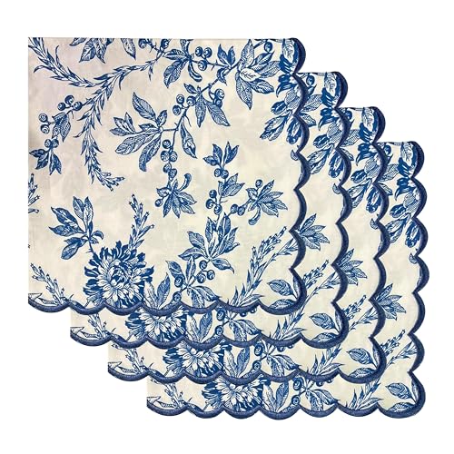 Ridhi Hand Block Print Incremental Blue 18 x 18 Set of 4 Embroidery Table Napkins Reusable Cotton Dinner Napkins for Weddings Parties Everyday Dining Gift for Spring Easter Valentine - Image 1