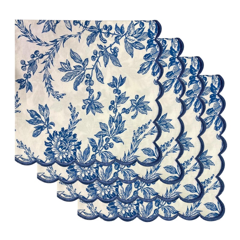 Ridhi Hand Block Print Incremental Blue 18 x 18 Set of 4 Embroidery Table Napkins Reusable Cotton Dinner Napkins for Weddings Parties Everyday Dining Gift for Spring Easter Valentine - Image 2