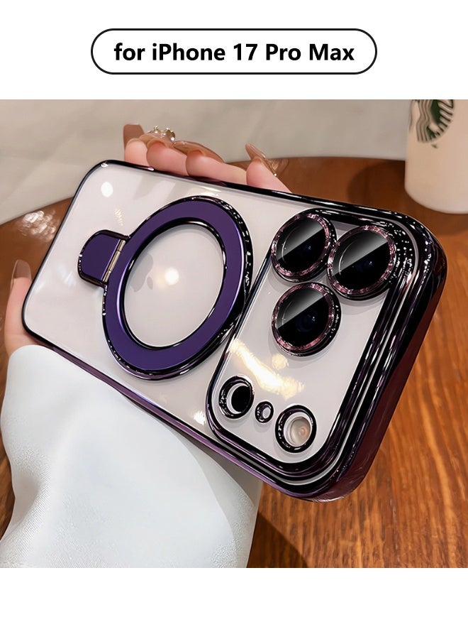 Magnetic for iPhone 17 Pro Max Case, with Invisible Ring Stand, Built-in Camera Lens Protector, Compatible with MagSafe, Soft Scratch-Resistant Shockproof Case for iPhone 17 Pro Max 6.9 inch, Purple - Image 1