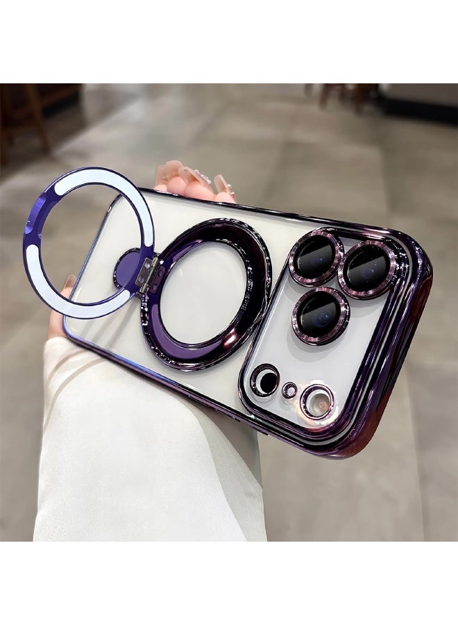 Magnetic for iPhone 17 Pro Max Case, with Invisible Ring Stand, Built-in Camera Lens Protector, Compatible with MagSafe, Soft Scratch-Resistant Shockproof Case for iPhone 17 Pro Max 6.9 inch, Purple - Image 3