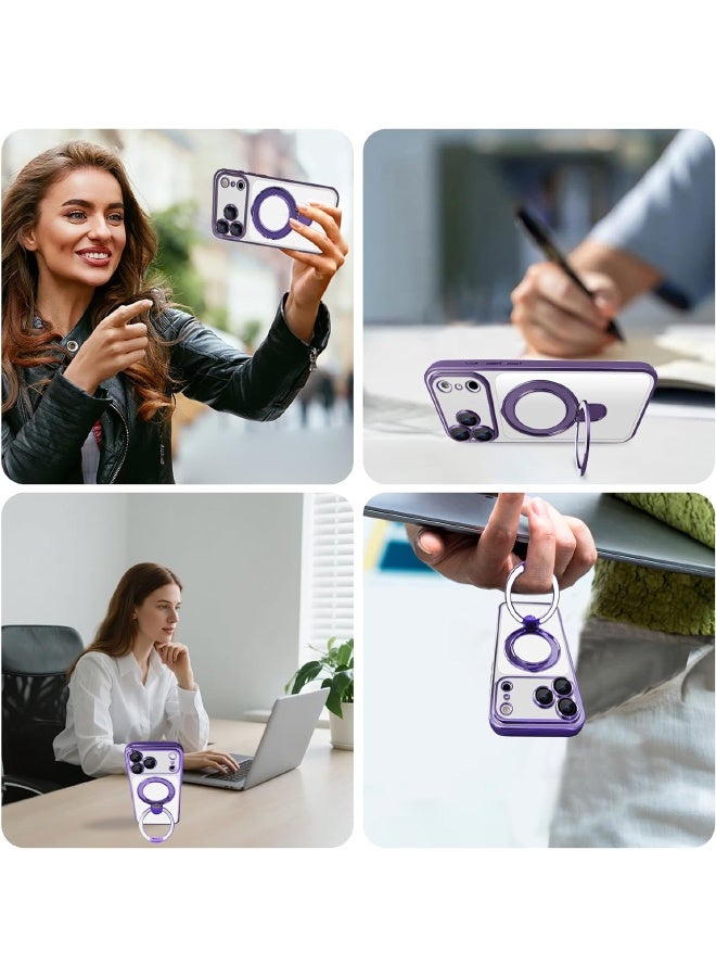 Magnetic for iPhone 17 Pro Max Case, with Invisible Ring Stand, Built-in Camera Lens Protector, Compatible with MagSafe, Soft Scratch-Resistant Shockproof Case for iPhone 17 Pro Max 6.9 inch, Purple - Image 5