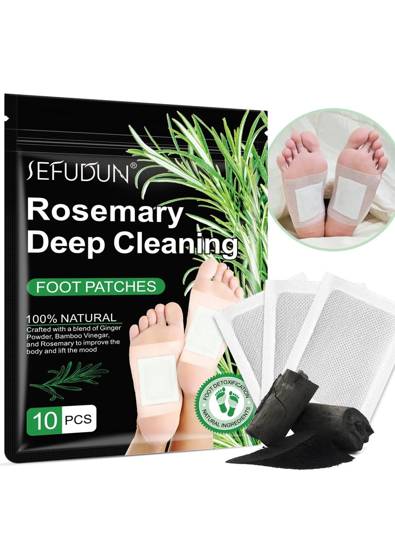 Sefudun 10 Pcs Rosemary Deep Cleaning Foot Patches Foot Detox Pads to Remove Toxins Deep Cleansing Foot Pads Natural Bamboo Vinegar Ginger Powder Foot Pads for Foot Care Adhesive Sheets for Relieve Stress Improve Sleep Detox Foot Pads - Image 1