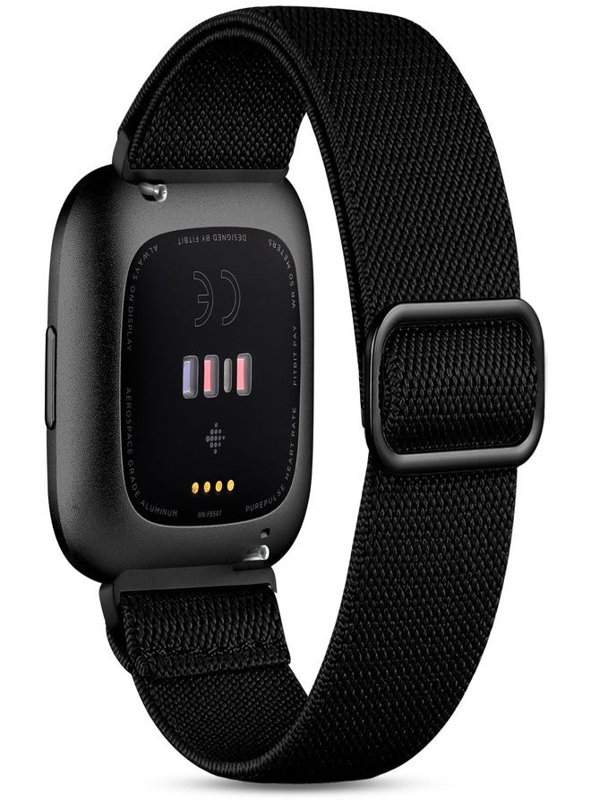 Witzon Compatible with Fitbit Versa/Lite/Fitbit Versa 2 Bands for Women Men, Adjustable Strechy Solo Loop Replacement Wristband Elastic Bands for Versa 2 Smart Watch, Black - Image 1