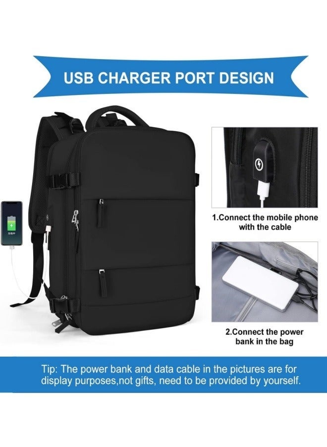 BESTPEAK Carry On Travel Backpack ，Black Waterproof Business Work Bag，USB Charger & Shoe Compartment for Men Women，Expandable Business Laptop Bag for Trip/Office - Image 3