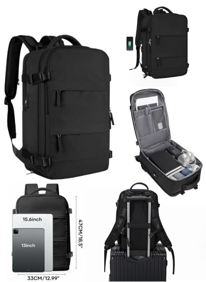 BESTPEAK Carry On Travel Backpack ，Black Waterproof Business Work Bag，USB Charger & Shoe Compartment for Men Women，Expandable Business Laptop Bag for Trip/Office - Image 1