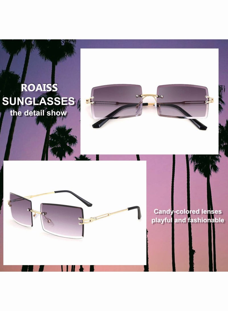 رويس نظارة شمسية مستطيلة بدون إطار للنساء، نظارة الشمس الواقية من الأشعة فوق البنفسجية 400، ظلال شمس مضادة للوهج للنساء مع الحافظة للحفلات والتسوق والسفر، 59 مم، رمادي - Image 5