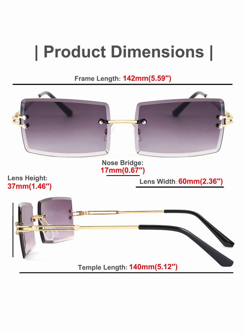 رويس نظارة شمسية مستطيلة بدون إطار للنساء، نظارة الشمس الواقية من الأشعة فوق البنفسجية 400، ظلال شمس مضادة للوهج للنساء مع الحافظة للحفلات والتسوق والسفر، 59 مم، رمادي - Image 3