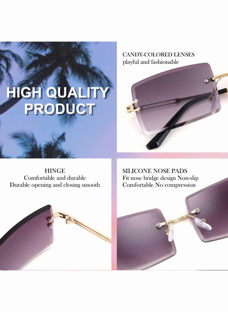 رويس نظارة شمسية مستطيلة بدون إطار للنساء، نظارة الشمس الواقية من الأشعة فوق البنفسجية 400، ظلال شمس مضادة للوهج للنساء مع الحافظة للحفلات والتسوق والسفر، 59 مم، رمادي - Image 4