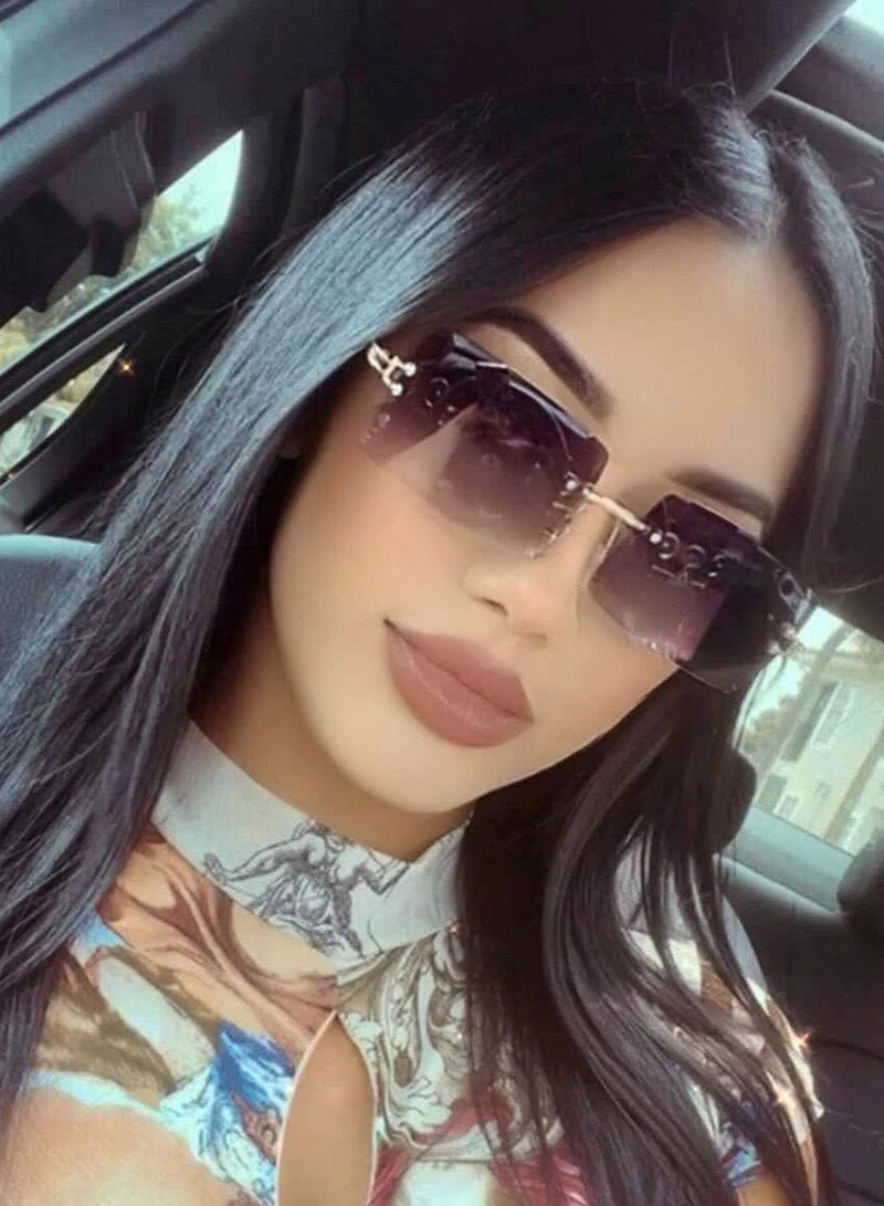 رويس نظارة شمسية مستطيلة بدون إطار للنساء، نظارة الشمس الواقية من الأشعة فوق البنفسجية 400، ظلال شمس مضادة للوهج للنساء مع الحافظة للحفلات والتسوق والسفر، 59 مم، رمادي - Image 1