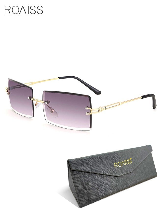 رويس نظارة شمسية مستطيلة بدون إطار للنساء، نظارة الشمس الواقية من الأشعة فوق البنفسجية 400، ظلال شمس مضادة للوهج للنساء مع الحافظة للحفلات والتسوق والسفر، 59 مم، رمادي - Image 2