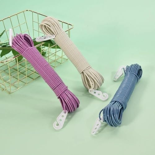 Nibbler 20 Meter Set of 2 Cloth Drying Ropes| PVC Coated Steel Anti-Rust Wire for Dry Clothes| Portable for Travel| Heavy Duty Plastic Rope with 2 Hooks Clothesline (Set of 2, Multicolor) - Image 3