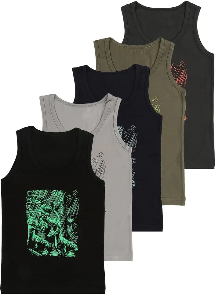 Donella 5 Pack Dragon Printed Boy Undershirt - 777006