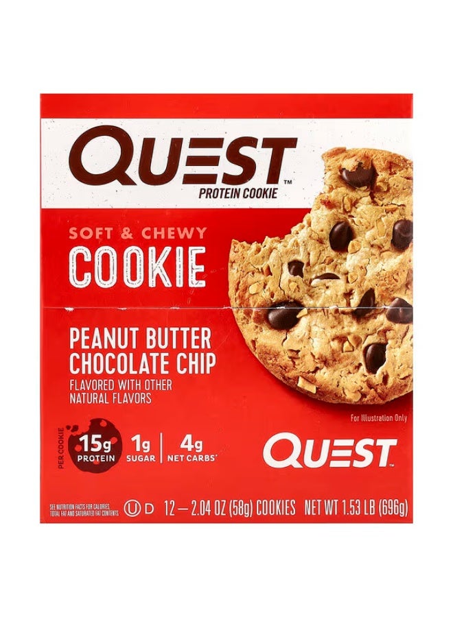 Quest Nutrition، كوكيز البروتين، زبدة الفول السوداني ورقائق الشوكولاتة، 12 كوكيز، 2.04 أونصة (58 جم) لكل منها