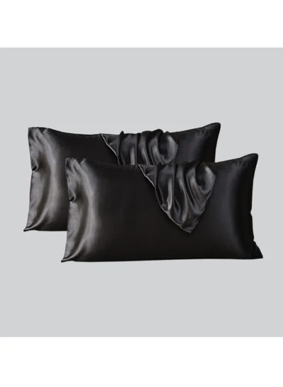 Donetella Satin Pillowcases 2-Pcs Soft And Silky Pillow Cover For Hair And Skin Care With Envelope Closure (Without Pillow Insert),Black
