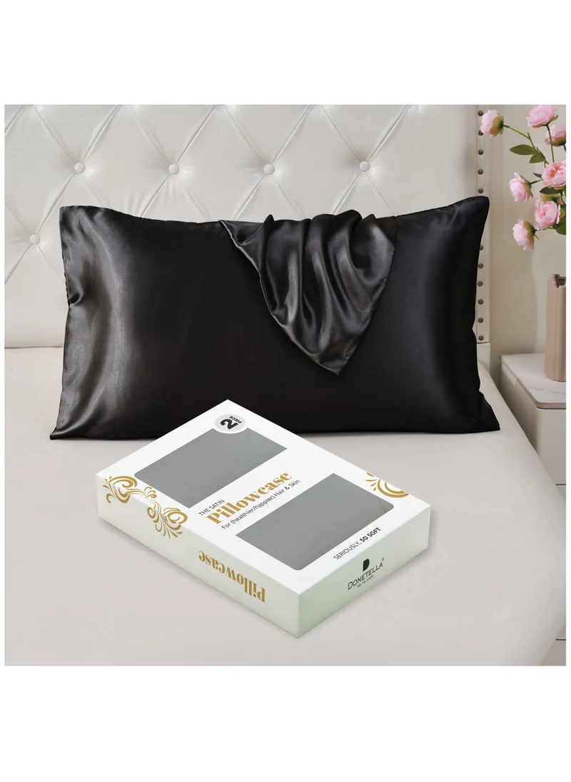 Donetella Satin Pillowcases 2-Pcs Soft And Silky Pillow Cover For Hair And Skin Care With Envelope Closure (Without Pillow Insert),Black