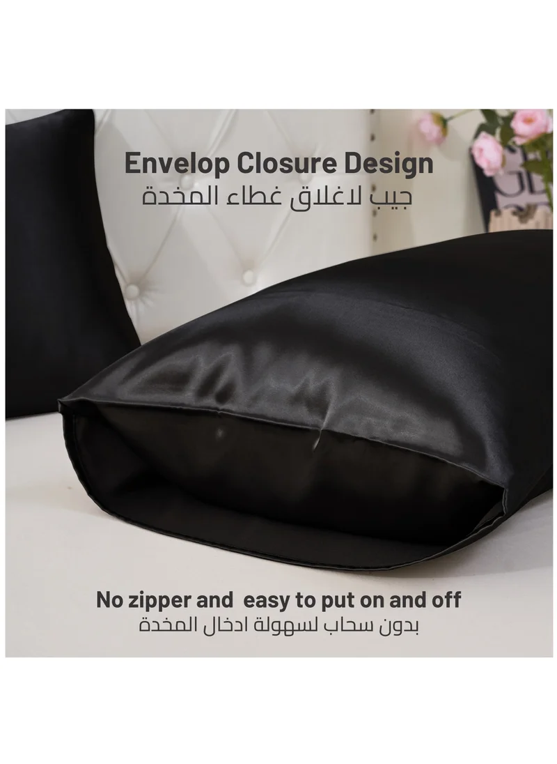 Donetella Satin Pillowcases 2-Pcs Soft And Silky Pillow Cover For Hair And Skin Care With Envelope Closure (Without Pillow Insert),Black