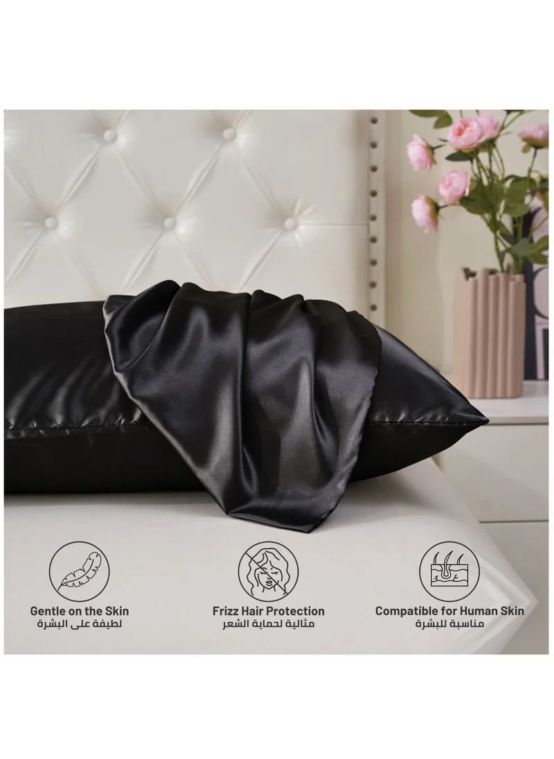 Donetella Satin Pillowcases 2-Pcs Soft And Silky Pillow Cover For Hair And Skin Care With Envelope Closure (Without Pillow Insert),Black