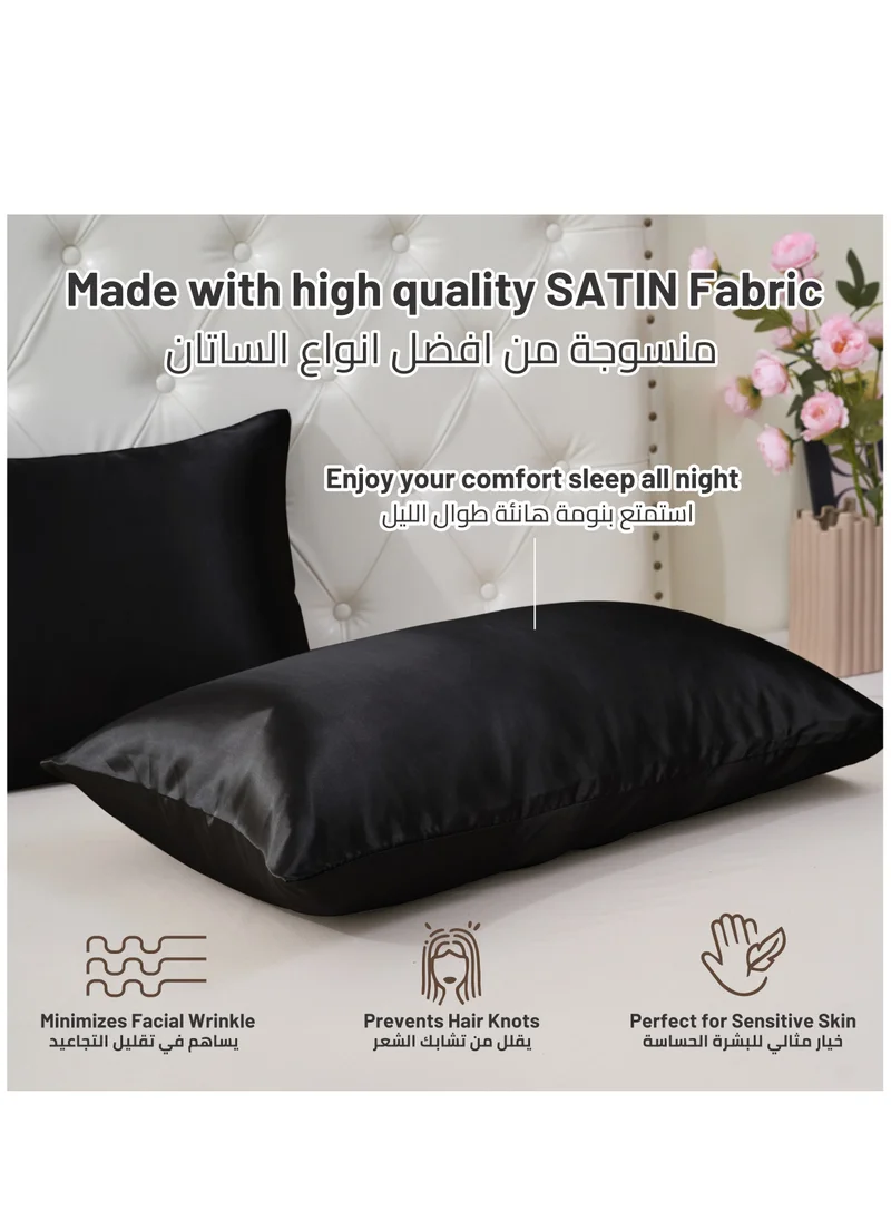 Donetella Satin Pillowcases 2-Pcs Soft And Silky Pillow Cover For Hair And Skin Care With Envelope Closure (Without Pillow Insert),Black