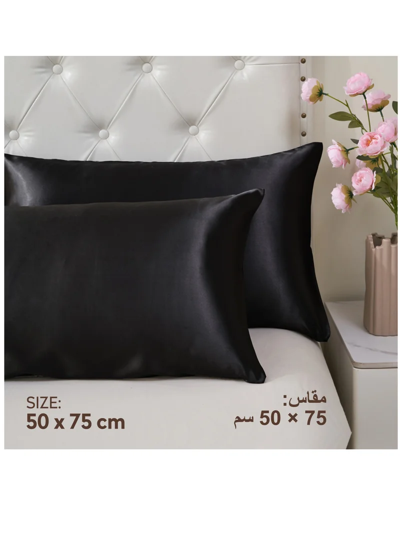 Donetella Satin Pillowcases 2-Pcs Soft And Silky Pillow Cover For Hair And Skin Care With Envelope Closure (Without Pillow Insert),Black