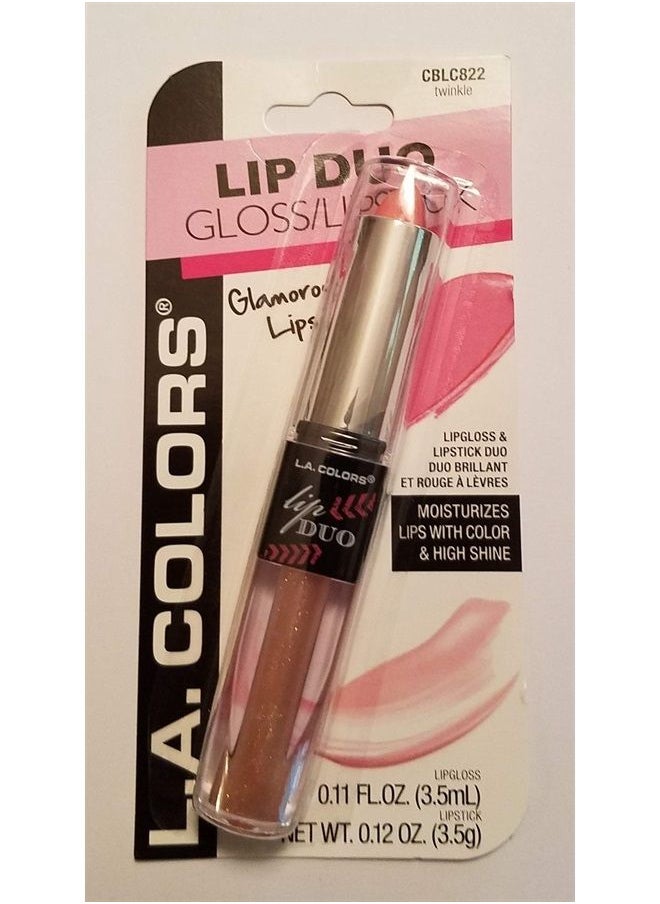 LA Colors Lip Gloss & Lipstick Duo, Moisturizes lips with natural color & high Shine, BLC822 Twinkle 