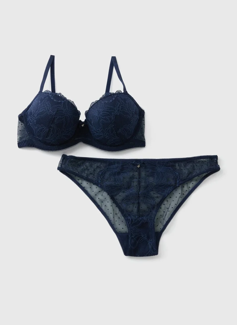 Matalan Navy Lace Bra & Knickers Set