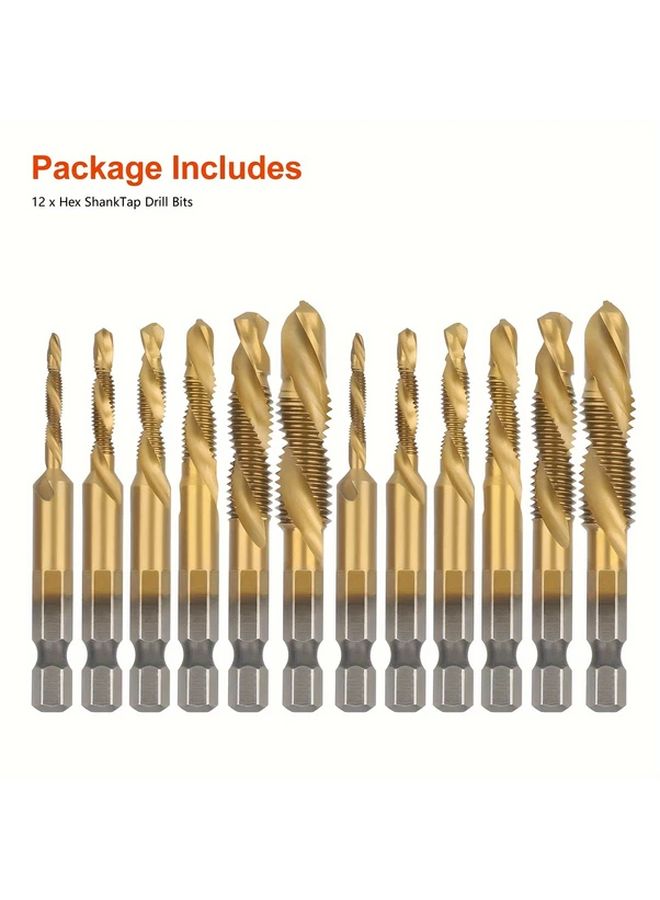 12pcs HSS Tap Drill Bit Set M3 to M10 Hex Shank Thread Tapping Tools - Image 5