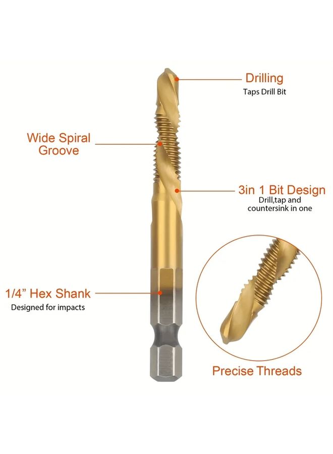 12pcs HSS Tap Drill Bit Set M3 to M10 Hex Shank Thread Tapping Tools - Image 2