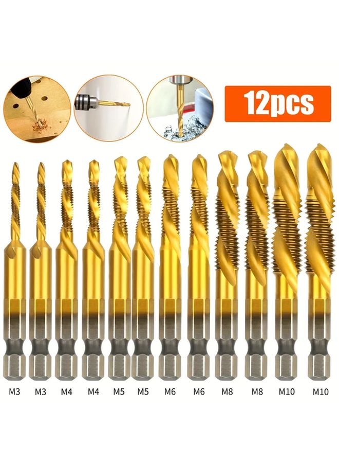 12pcs HSS Tap Drill Bit Set M3 to M10 Hex Shank Thread Tapping Tools - Image 1