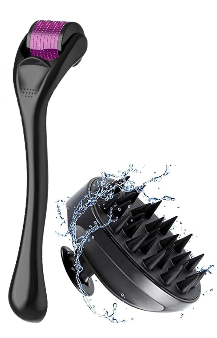 Piru Derma Roller 540 Titanium 0.5mm and Hair Scalp Massager for Hair Regrowth and Scalp Treatment (COMBO Pack) - Image 1