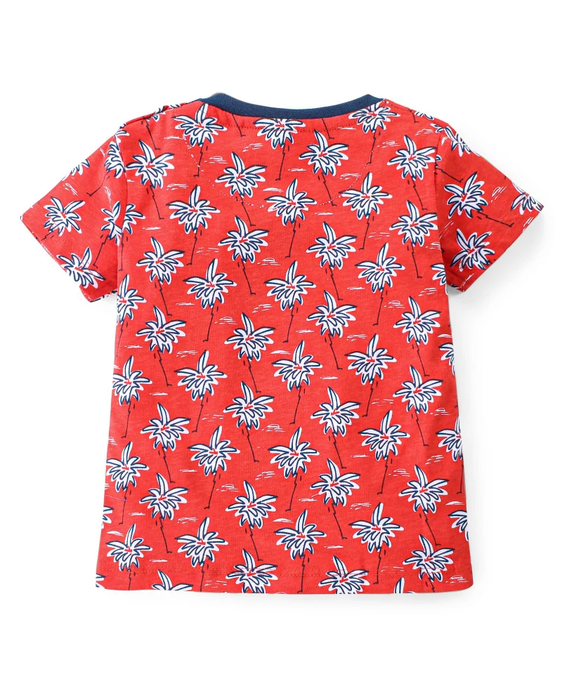 babyhug Babyhug 100% Cotton Half Sleeves T-Shirt Tropical Print - Red
