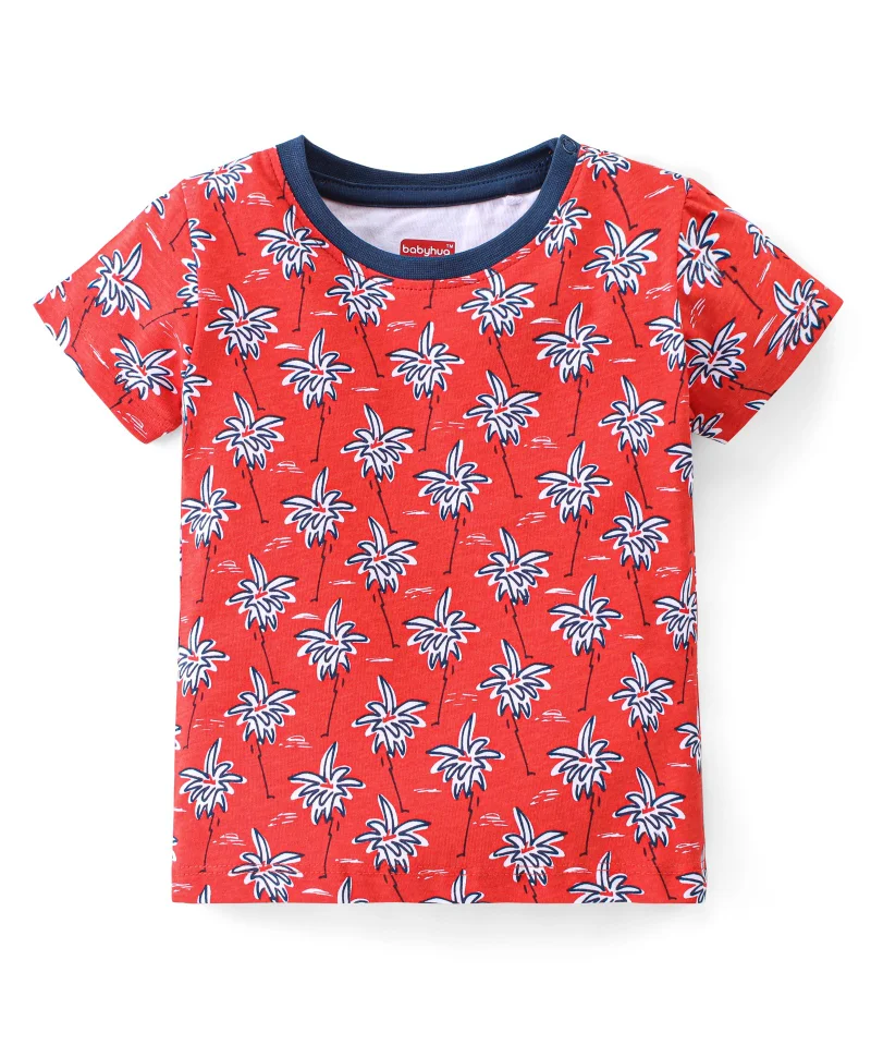 babyhug Babyhug 100% Cotton Half Sleeves T-Shirt Tropical Print - Red