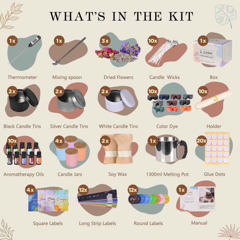 SHOWIN Candle Making Kit, DIY Candle Making Supplies for Adults, Starter Soy Wax Candle Kit with Candle Jars & Tins, Scented Home Decoration - Image 2