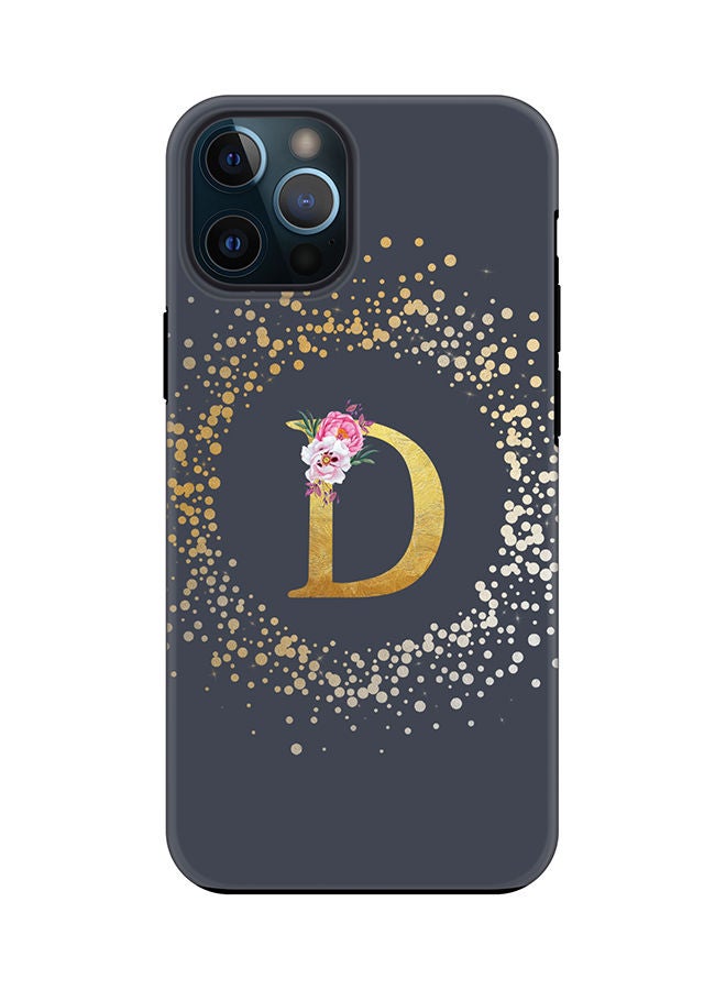 Stylizedd Monogram Tough Series for Apple iPhone 12 Pro Max Custom Initials Floral Pattern Tough Pro Dual Layer hybrid PC inner TPU protection Alphabet- D (Grey) - Image 1