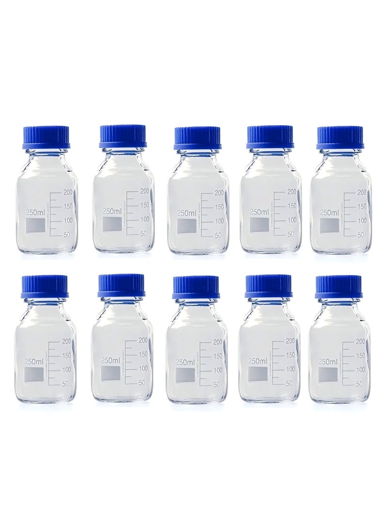 Storage bottle, 250 ml, round, with blue screw cap, 10 pieces. - Image 1