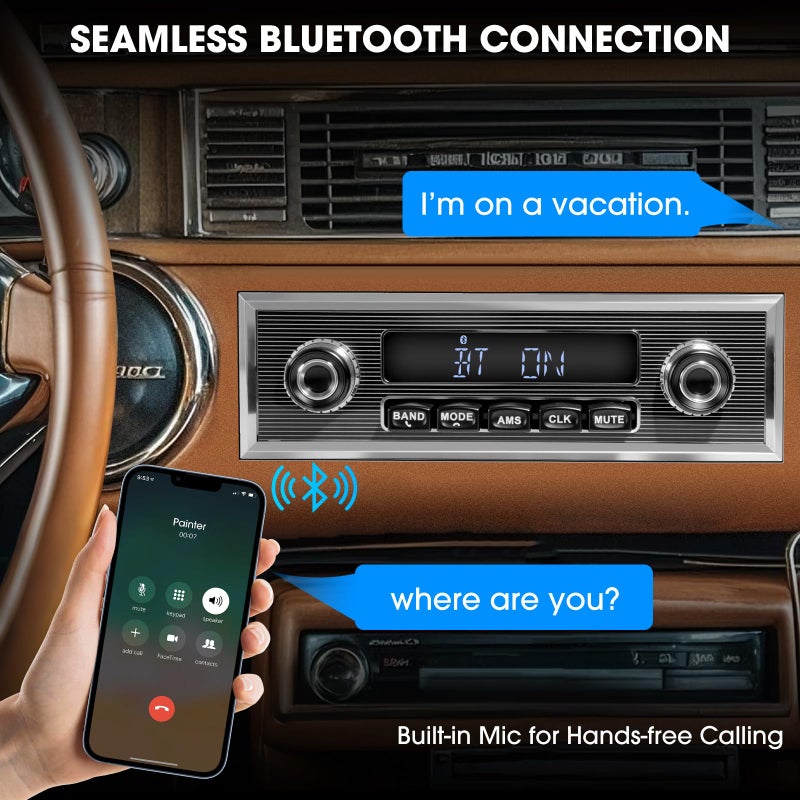 aboutBit Single Din Classic Car Stereo: Vintage Retro Style Radio for Truck - Bluetooth LCD Display AM FM Receiver USB AUX-in Pre-amp Subwoofer Output - Image 2