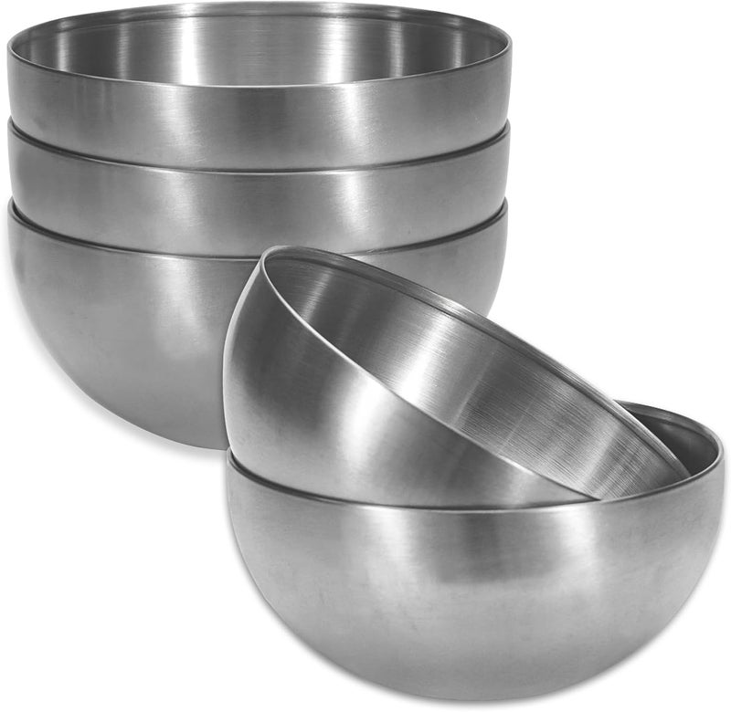 Huakaile 5 Pack 25 Oz Stainless Steel Bowl Set Heat Insulated Metal Soup Bowls Matte Finish Cereal Bowls for Rice Salad Noodle Snack Cooking Kitchen Ice Cream Serving Mixing Prep Silver - Image 1