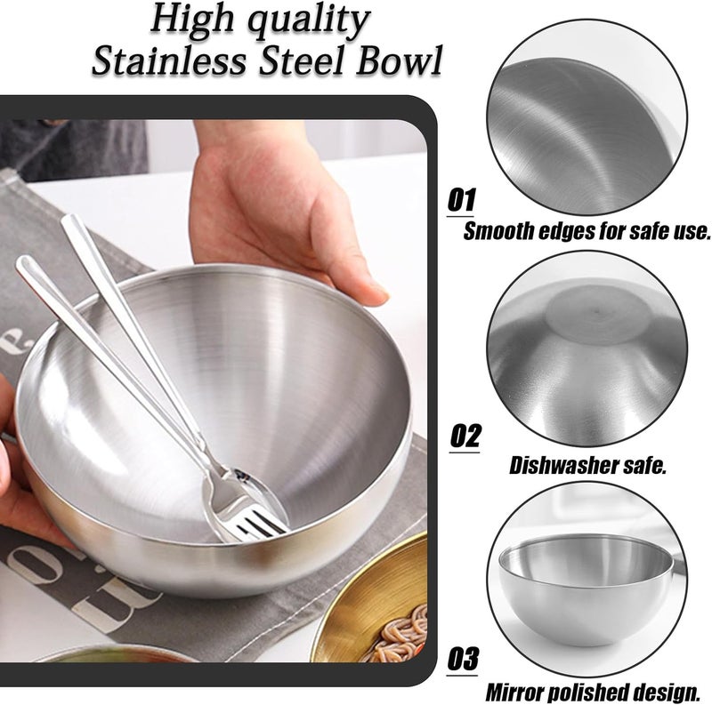 Huakaile 5 Pack 25 Oz Stainless Steel Bowl Set Heat Insulated Metal Soup Bowls Matte Finish Cereal Bowls for Rice Salad Noodle Snack Cooking Kitchen Ice Cream Serving Mixing Prep Silver - Image 3