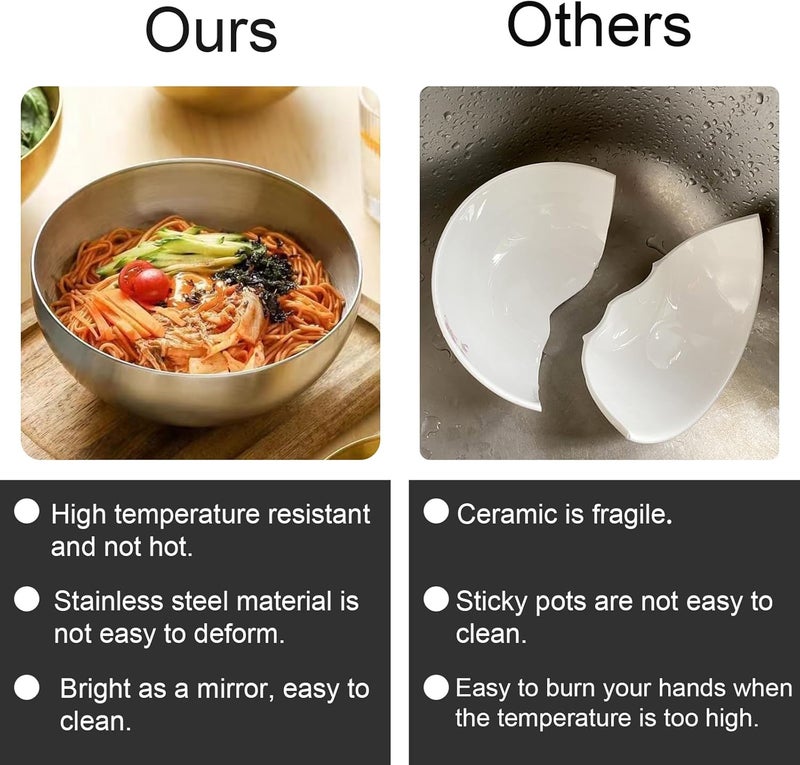 Huakaile 5 Pack 25 Oz Stainless Steel Bowl Set Heat Insulated Metal Soup Bowls Matte Finish Cereal Bowls for Rice Salad Noodle Snack Cooking Kitchen Ice Cream Serving Mixing Prep Silver - Image 5