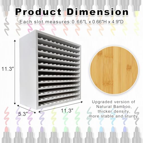 MinBoo Bamboo Art Supply Storage Rack - Wooden Marker Organizer for 144 Markers, Pens, Colored Pencils, Paint Brushes (White) - Image 2