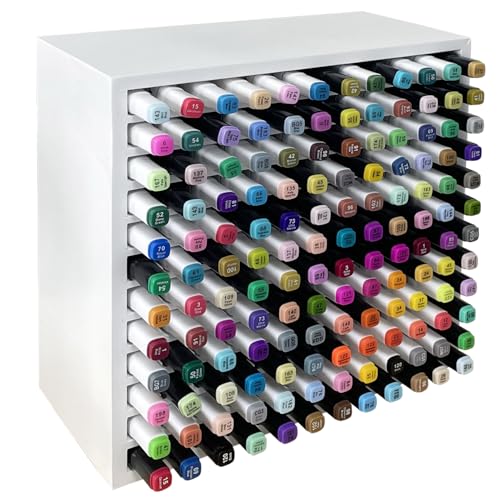 MinBoo Bamboo Art Supply Storage Rack - Wooden Marker Organizer for 144 Markers, Pens, Colored Pencils, Paint Brushes (White) - Image 1