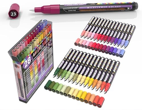 TOOLI-ART 28 Wildflower Colors Acrylic Paint Pens Studio Color Series Markers Set 07mm Extra Fine Tip Rock Painting Glass Mugs Wood Metal Canvas DIY Detailing Non Toxic Waterbased Quick Drying - Image 1