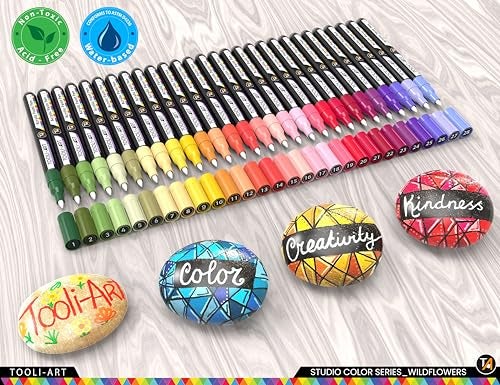 TOOLI-ART 28 Wildflower Colors Acrylic Paint Pens Studio Color Series Markers Set 07mm Extra Fine Tip Rock Painting Glass Mugs Wood Metal Canvas DIY Detailing Non Toxic Waterbased Quick Drying - Image 3