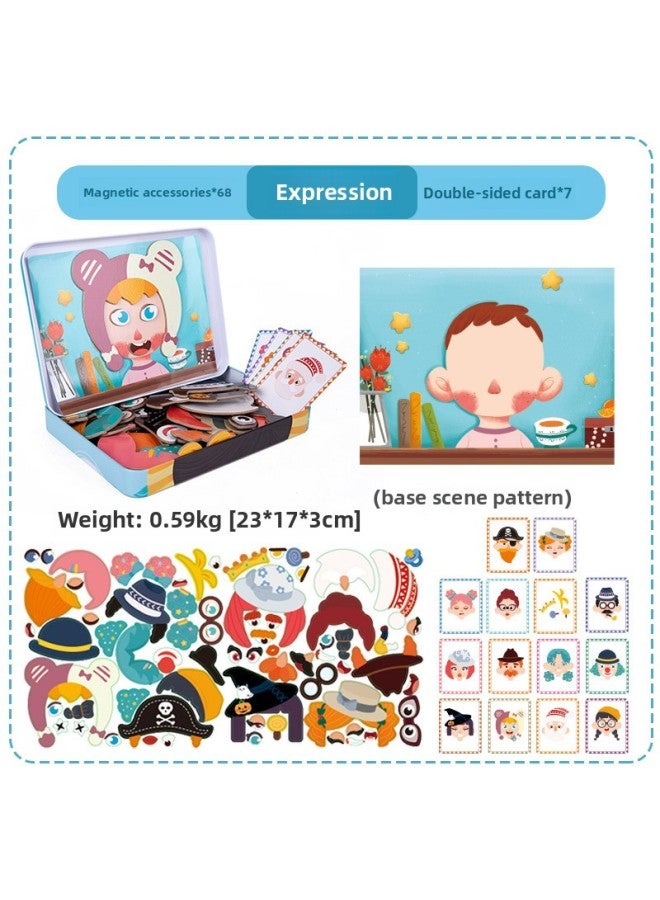 Iron Box Magnetic Dress Up Game Creative Combination Animal Dinosaur Vehicle Expression Varieties Creative Puzzle Toy-Color:XHN-Expression - Image 1