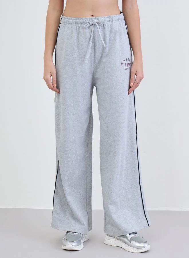 Styli  Women Grey Wide Leg Joggers for Women | Best Price UAE