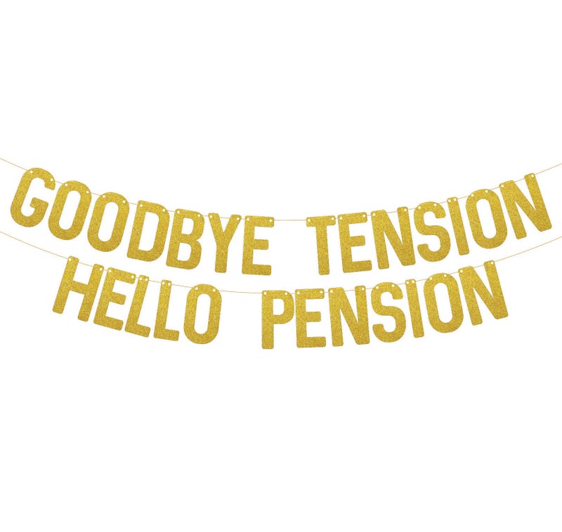 SVM CRAFT® Goodbye Tension Hello Pension Banner - Retirement Party Sign,Retirement Party Decorations, Funny Retirement Banner,Retired Retiring Photo Props