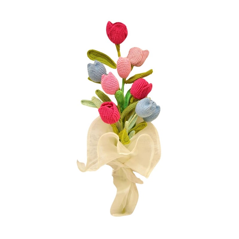 Happy Threads Crocheted Tulips Bouquet 18 inch Beautiful and Vibrant Colours Flowers Bouquet for Birthdays Weddings Gifts for Girlfriend Wife Husband Best Decor Item for Home Offices - Image 1